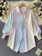 Targeted Development for Wish'S Autumn And Winter Collection Featuring a New Long-Sleeve V-Neck Button Striped Shirt Dress - Mixed colors