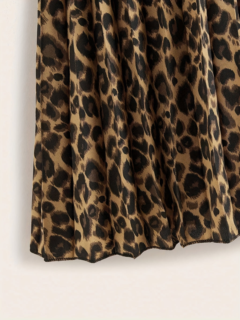 Women's Casual Leopard Print Pleated Skirt - Tiered Flared Hem, Machine Washable All-Season Versatile Style for Casual Attire & Parties, Cute Skirts, Party Attire, Nontransparent Fabric - Multicolor