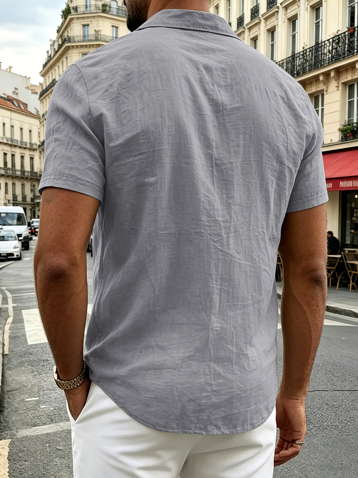 Men's Short-sleeve Shirt, Made of Comfortable and Breathable Fabric, Suitable for Daily Outings, Outdoor Sports, Travel, and Vacations. Lightweight and Airy with a Regular Fit, Ideal for the Beach, Hiking, Evening Wear, and Casual Street Style. - Grey
