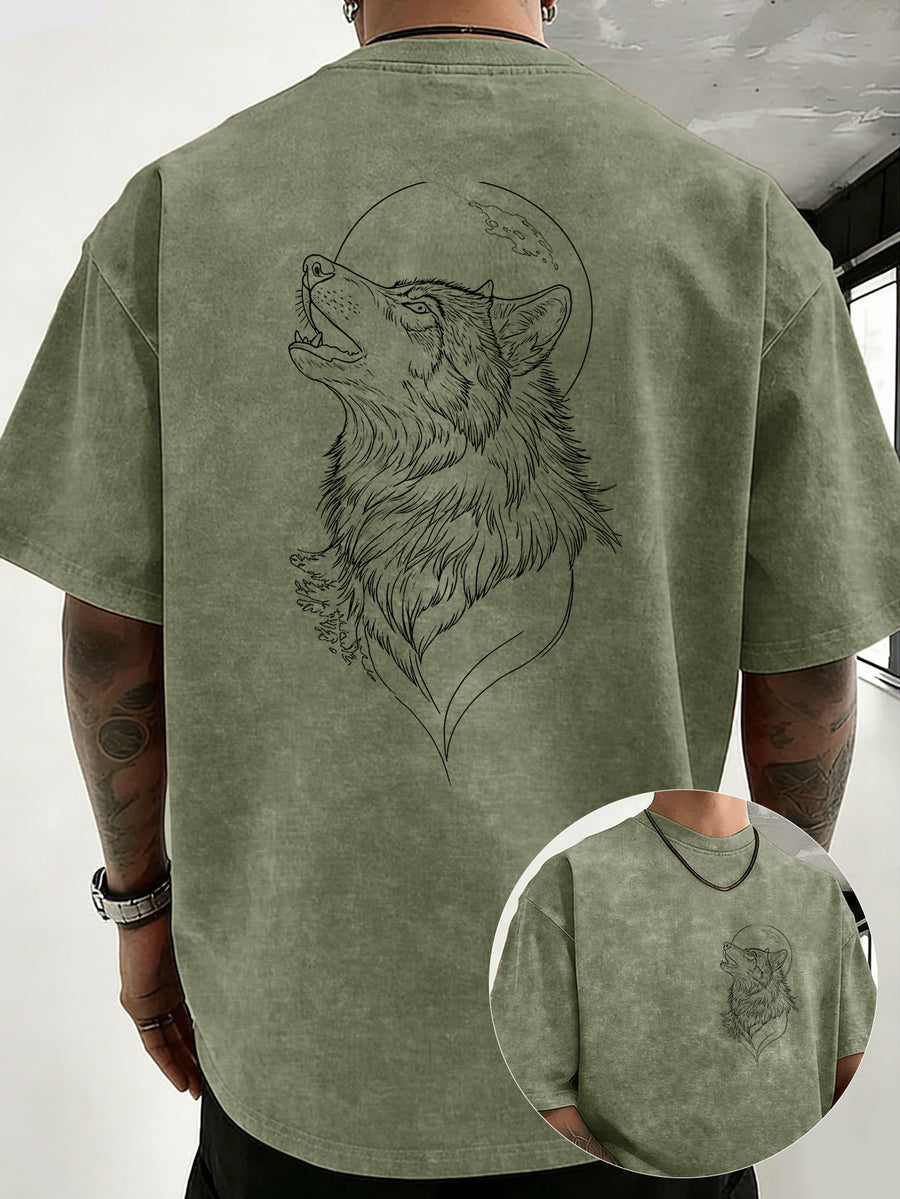 Drop Shoulder Vintage Washed T-Shirt Fashionable Crowd Exclusive Casual Comfortable High Quality Pure Short Sleeve Streetwear Essential Top - Olive Green