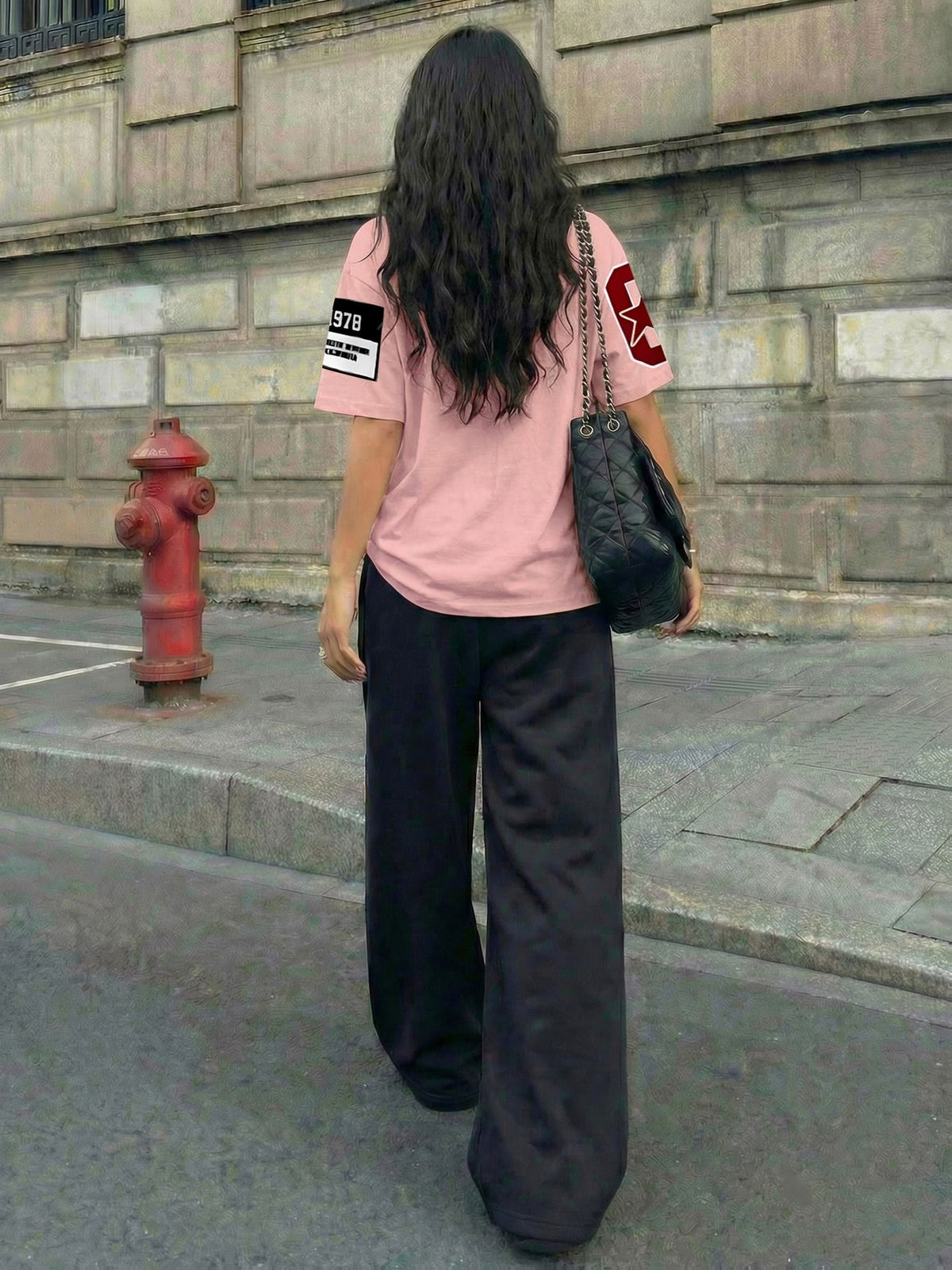 Casual Streetwear 58.42 cmCalifornia" Print Crew Neck Short Sleeve Top and Loose Drawstring Long Pants 2pcs Set, Women's Jersey Sporty Style Outfit, Suitable for Summer Street Style Hot - Fan+Black
