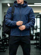 Outdoor Men'S Hooded Jacket Solid Color Breathable Sleeve Print Commuting Sports Windbreaker Suitable for Daily Work Scenes - Blue