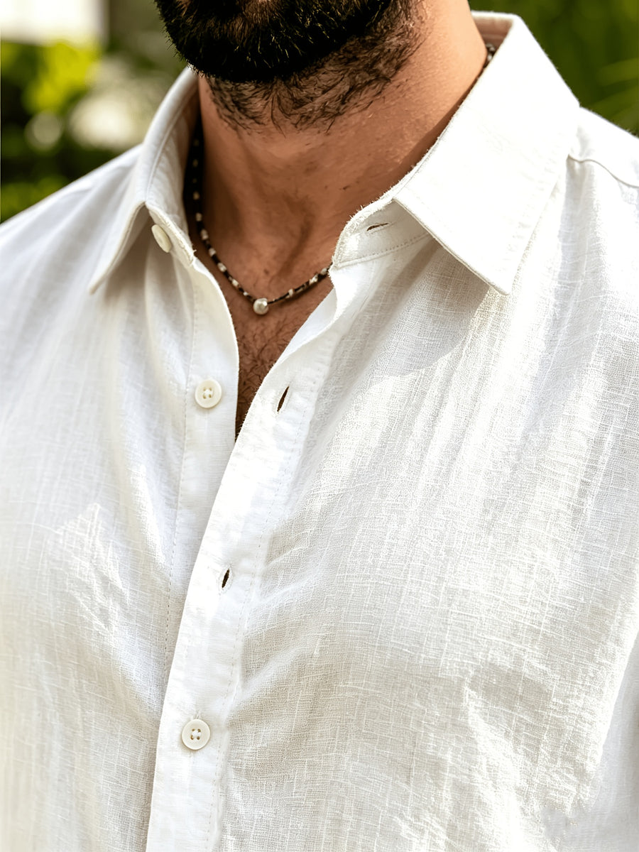 Men's Casual Long Sleeve Shirts - Durable Design, Loose Fit, Soft Fabric, Trendy Style, Suitable for Beach, Hiking, Evening Wear, and Casual Streetwear - White