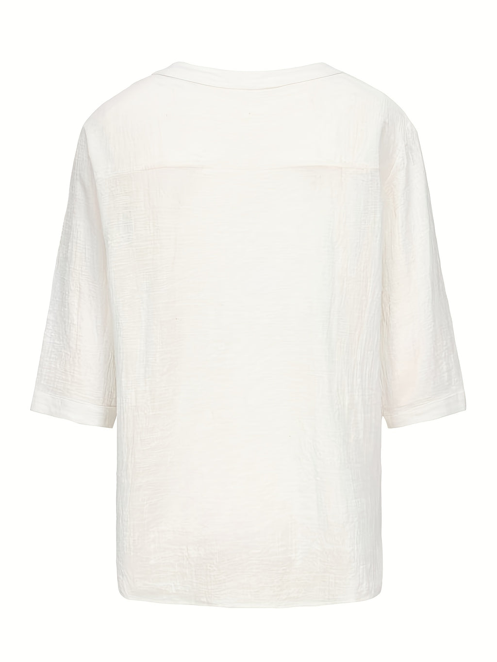 Men's Summer Casual V-Neck Breathable Short-Sleeve Fashion Drawstring Solid Color T-Shirt with Wrinkle Fabric - Off-white
