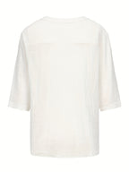 Men's Summer Casual V-Neck Breathable Short-Sleeve Fashion Drawstring Solid Color T-Shirt with Wrinkle Fabric - Off-white
