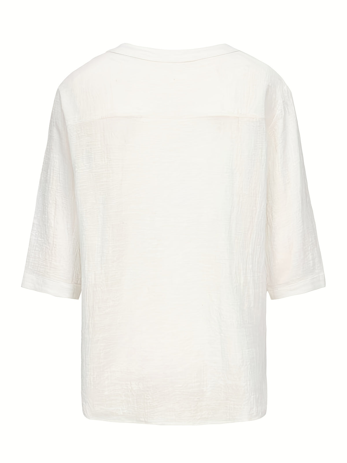 Men's Summer Casual V-Neck Breathable Short-Sleeve Fashion Drawstring Solid Color T-Shirt with Wrinkle Fabric - Off-white