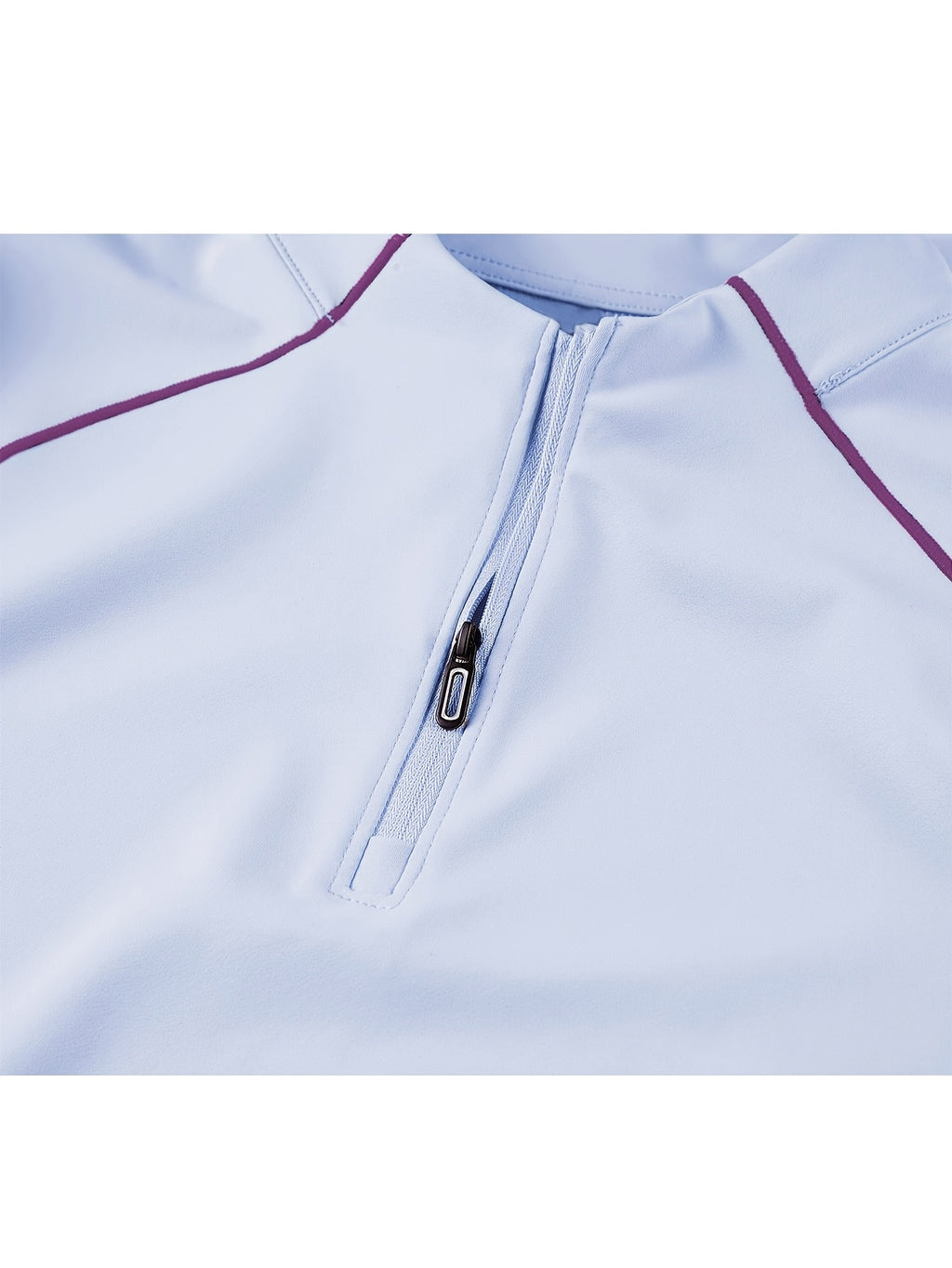 Single Pc Men'S Multi-Color Elastic Sports Fabric Long Sleeve Shirt, Half-Zipper Stand Collar, Contrast Line Decoration, Drop Shoulder Structure, Easy Techwear Style, Spring/Autumn Fit Waist-Cinching Shape - Glacier Blue