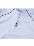 Single Pc Men'S Multi-Color Elastic Sports Fabric Long Sleeve Shirt, Half-Zipper Stand Collar, Contrast Line Decoration, Drop Shoulder Structure, Easy Techwear Style, Spring/Autumn Fit Waist-Cinching Shape - Glacier Blue
