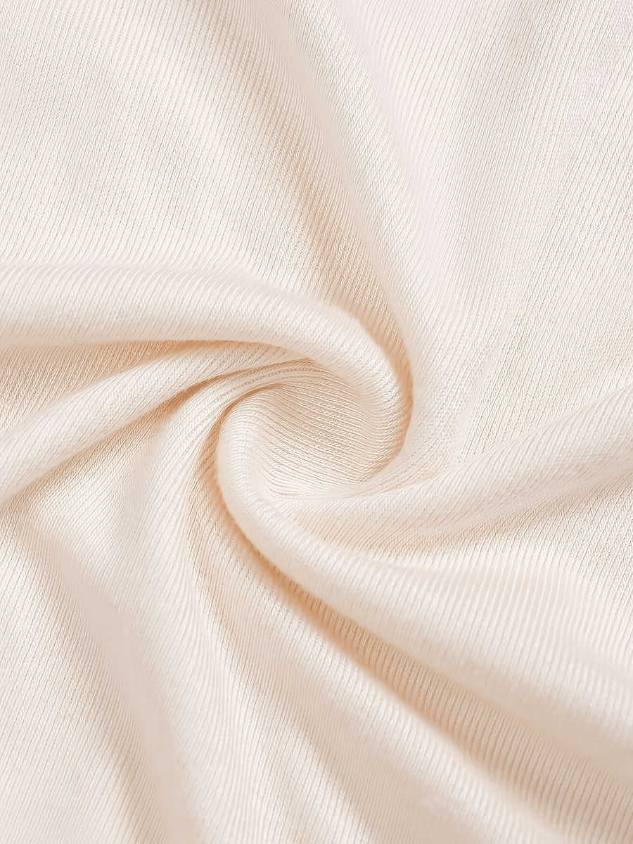 Women's Half-Turtleneck Pleated Bodysuit with Off-Shoulder Decorative Button Long-Sleeve Top, Slim-Fit Waist-Cinching Solid Color Base Layer Bodysuit - Apricot