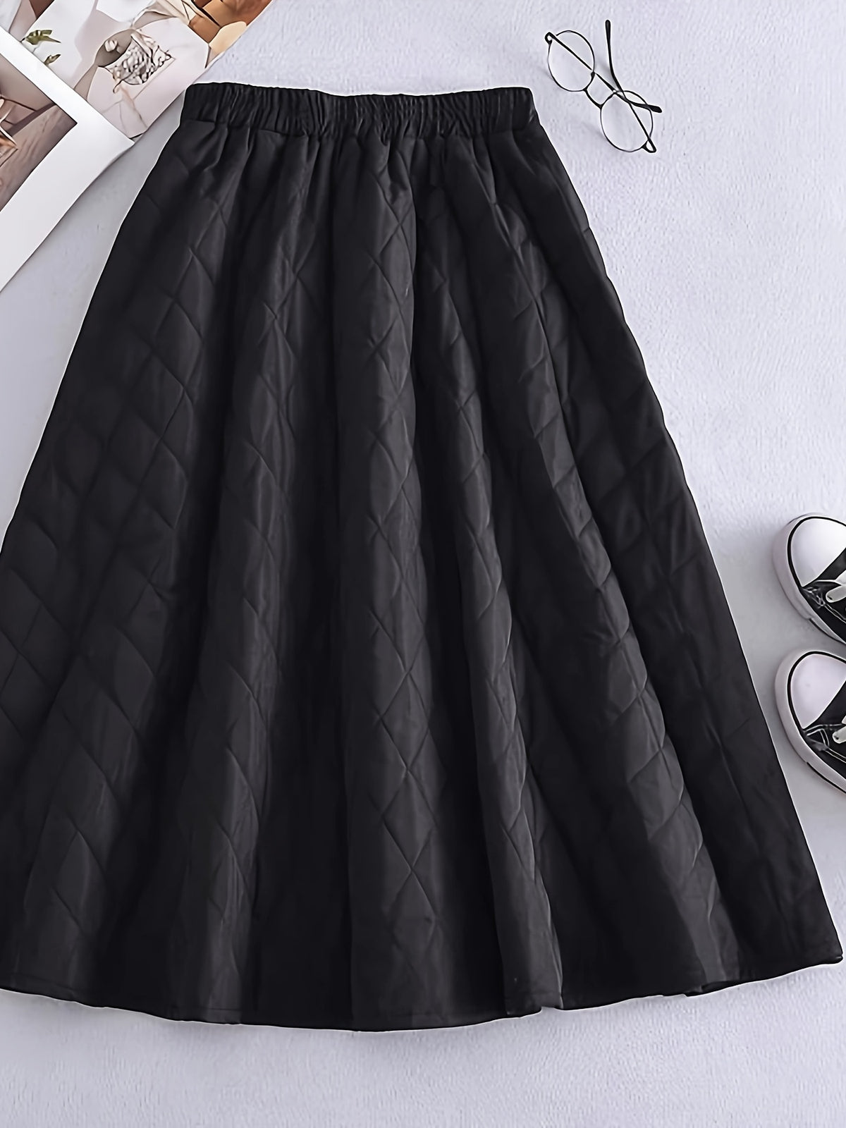 YYTT Women's A-Line Skirt with Pockets - Long -Length Skirt Suitable for Fall/Winter, Solid Color Pockets & A-Line, Machine Washable Non-Stretch Skirt for,, Date Outfits (Versatile Wardrobe Staple) - Black