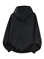 Men'S Jacquard 3D Letter Hooded Sweatshirt Solid Texture Oversized Drop Shoulder Pullover Casual Street Style Drawstring Kangaroo Pocket Daily Top - Black