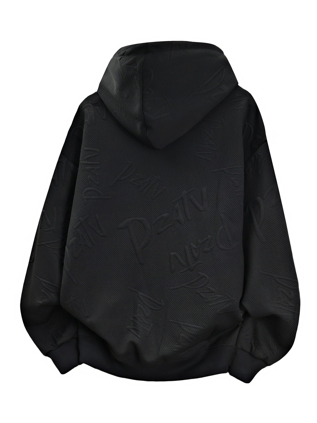 Men'S Jacquard 3D Letter Hooded Sweatshirt Solid Texture Oversized Drop Shoulder Pullover Casual Street Style Drawstring Kangaroo Pocket Daily Top - Black