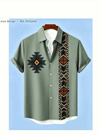 Men'S Short-Sleeve Shirt Ethnic Style Tribal Daily Summer Fashion Comfortable Casual Top - Green