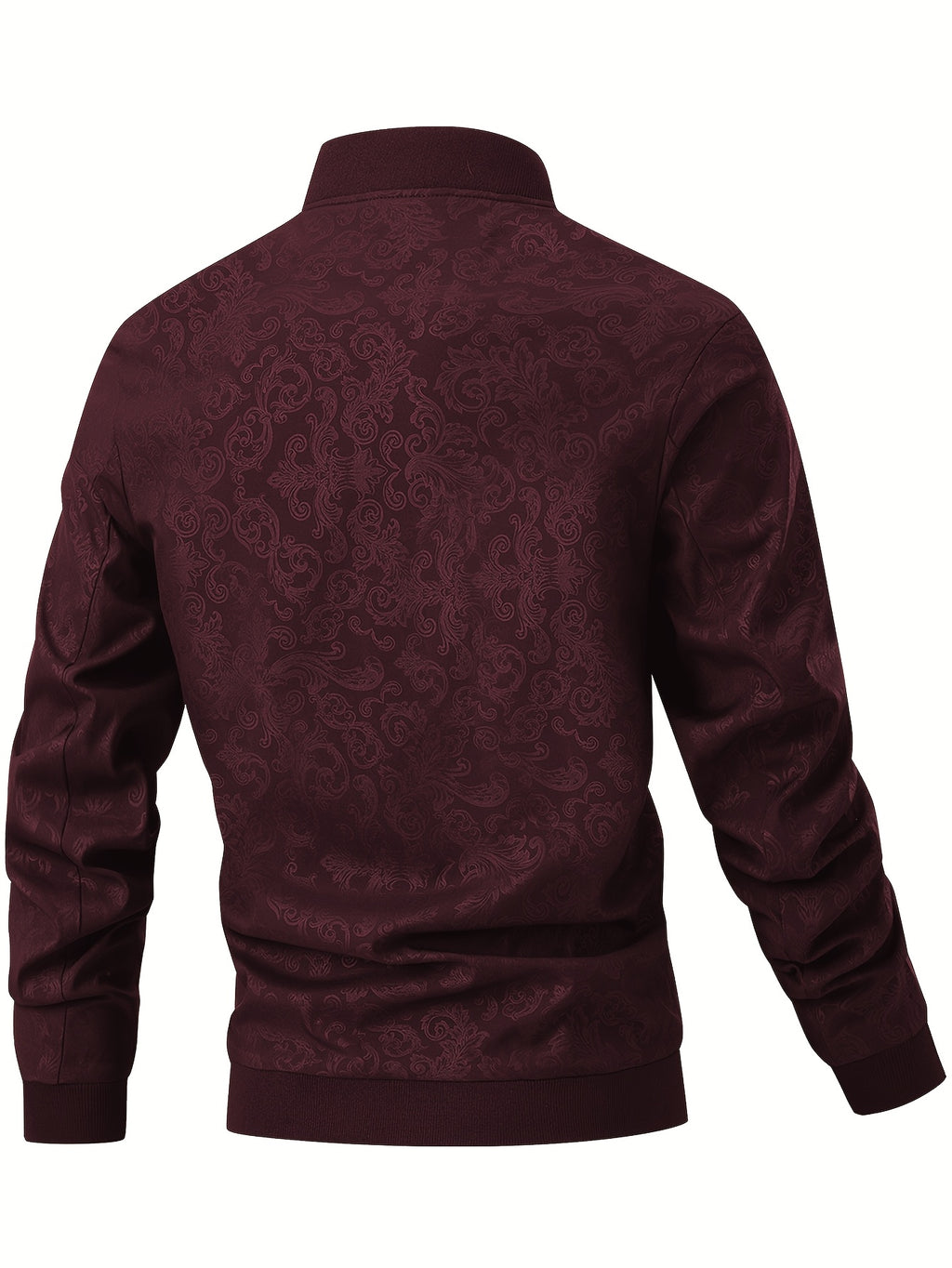 [Sizi Bean OBM] Men'S Jacket Casual Jacket, Stamped Phoenix Print Texture Chinese Style Baseball Collar Top, 97% 3% Spandex Suitable for Spring Autumn Outdoor Windproof Wear - Burgundy