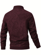 [Sizi Bean OBM] Men'S Jacket Casual Jacket, Stamped Phoenix Print Texture Chinese Style Baseball Collar Top, 97% 3% Spandex Suitable for Spring Autumn Outdoor Windproof Wear - Burgundy