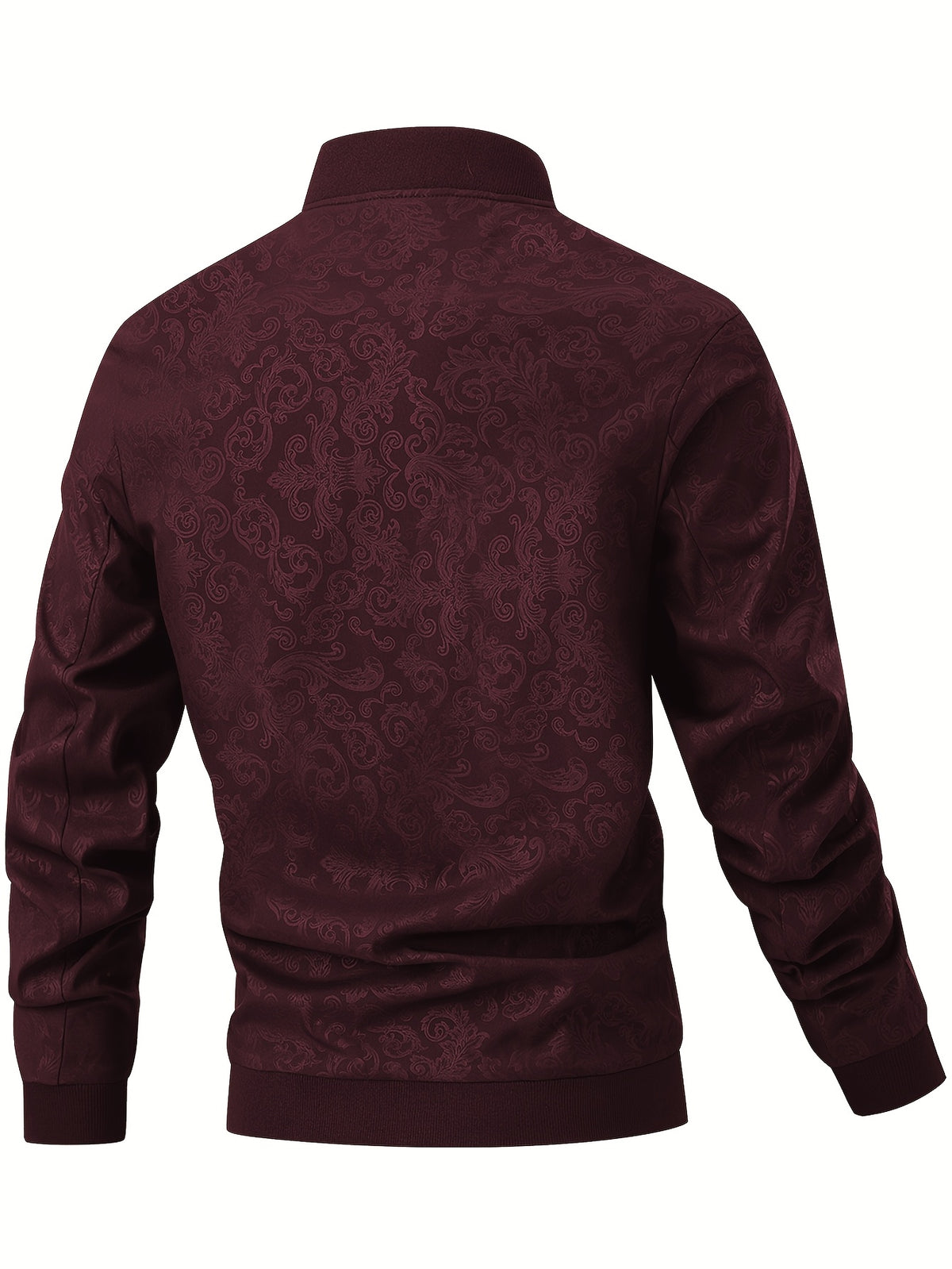 [Sizi Bean OBM] Men'S Jacket Casual Jacket, Stamped Phoenix Print Texture Chinese Style Baseball Collar Top, 97% 3% Spandex Suitable for Spring Autumn Outdoor Windproof Wear - Burgundy