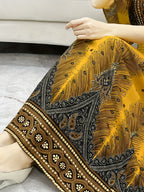 Summer Bohemian Women's Dress, Thin Beach Vacation Dress, 4 Colors Available, High Waist V-Neck Maxi Dress with Batwing Sleeves - Loose, Comfortable, and Breathable - Yellow