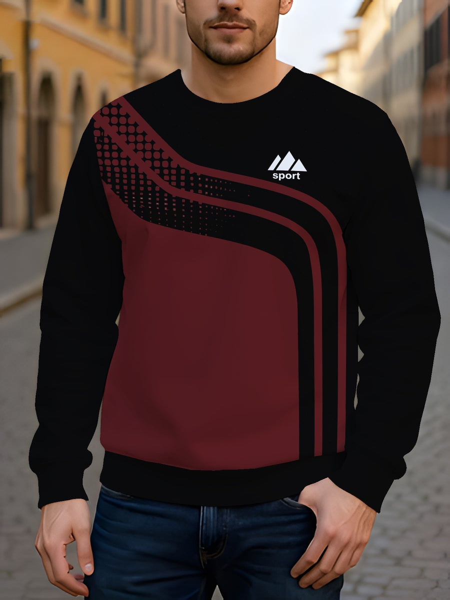 2pcs Men'S Round Neck Sweatshirt Set - Casual Print Top, Outdoor Leisure Style Round Neck Sweatshirt, Basic Versatile Style with Print - Mixed colors