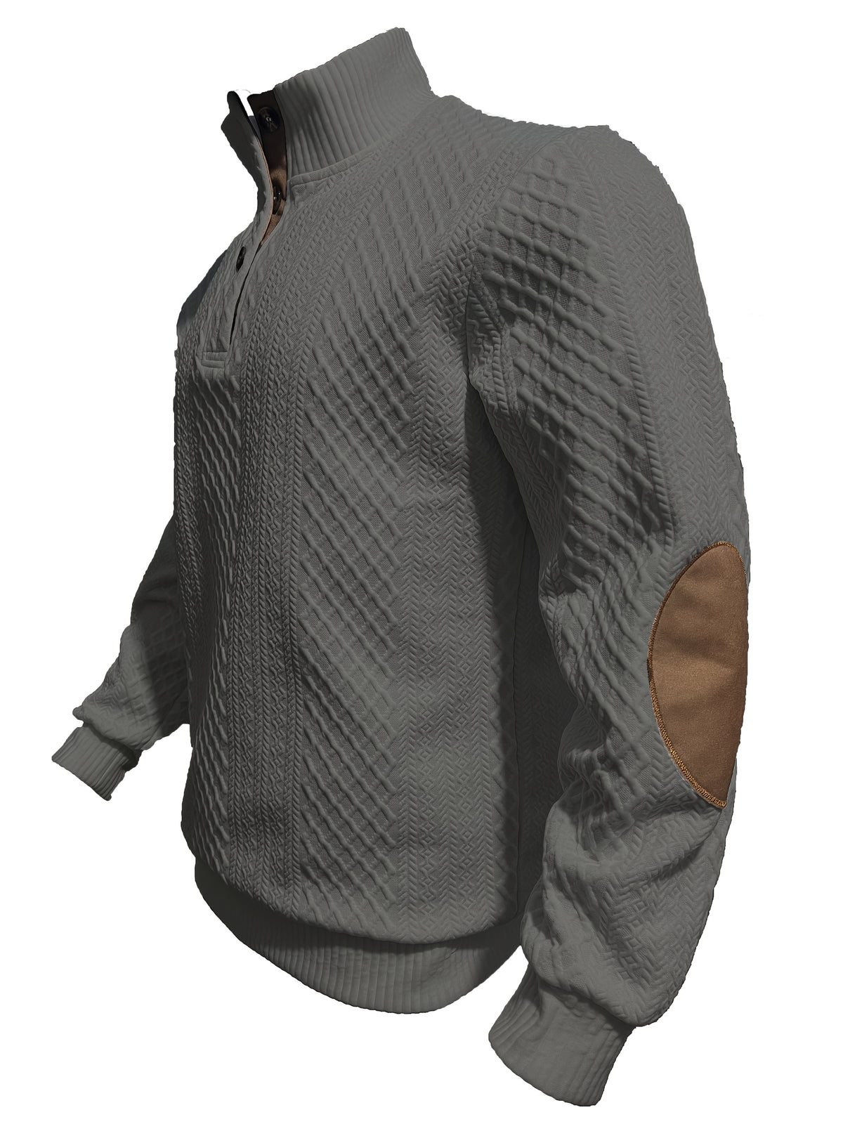 MILANO Italian Stand Collar Men'S Sweater Autumn Winter Jacquard Diamond Check Business Casual Half-Button Pullover, Knit - Grey