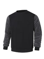 Men's Autumn and Winter Round Neck Plush Sweatshirt, Using Fashionable Color Block Patchwork Pattern and Pure Color Design Sweatshirt. The Anti-wrinkle Soft Knitted Material Is Very Practical. Suitable for Students' Daily Wear on Campus. - Black