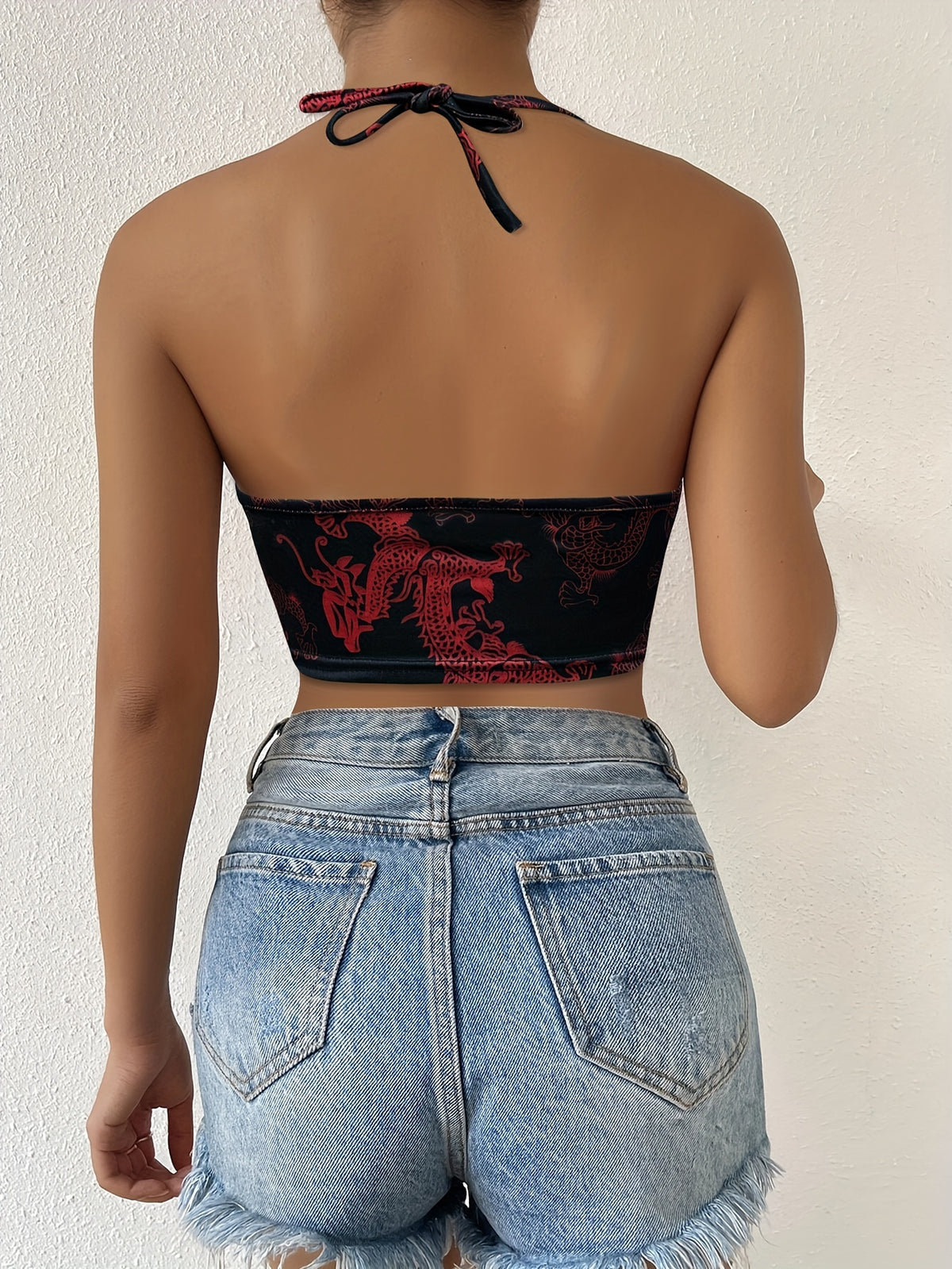 Dragon Pattern Print Suspender Top - Mixed colors