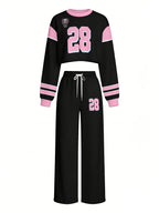 Drop-shoulder High-waist Sweatshirt and Wide-leg Pants 2pcs Digital Print Tracksuit Set - Mixed colors