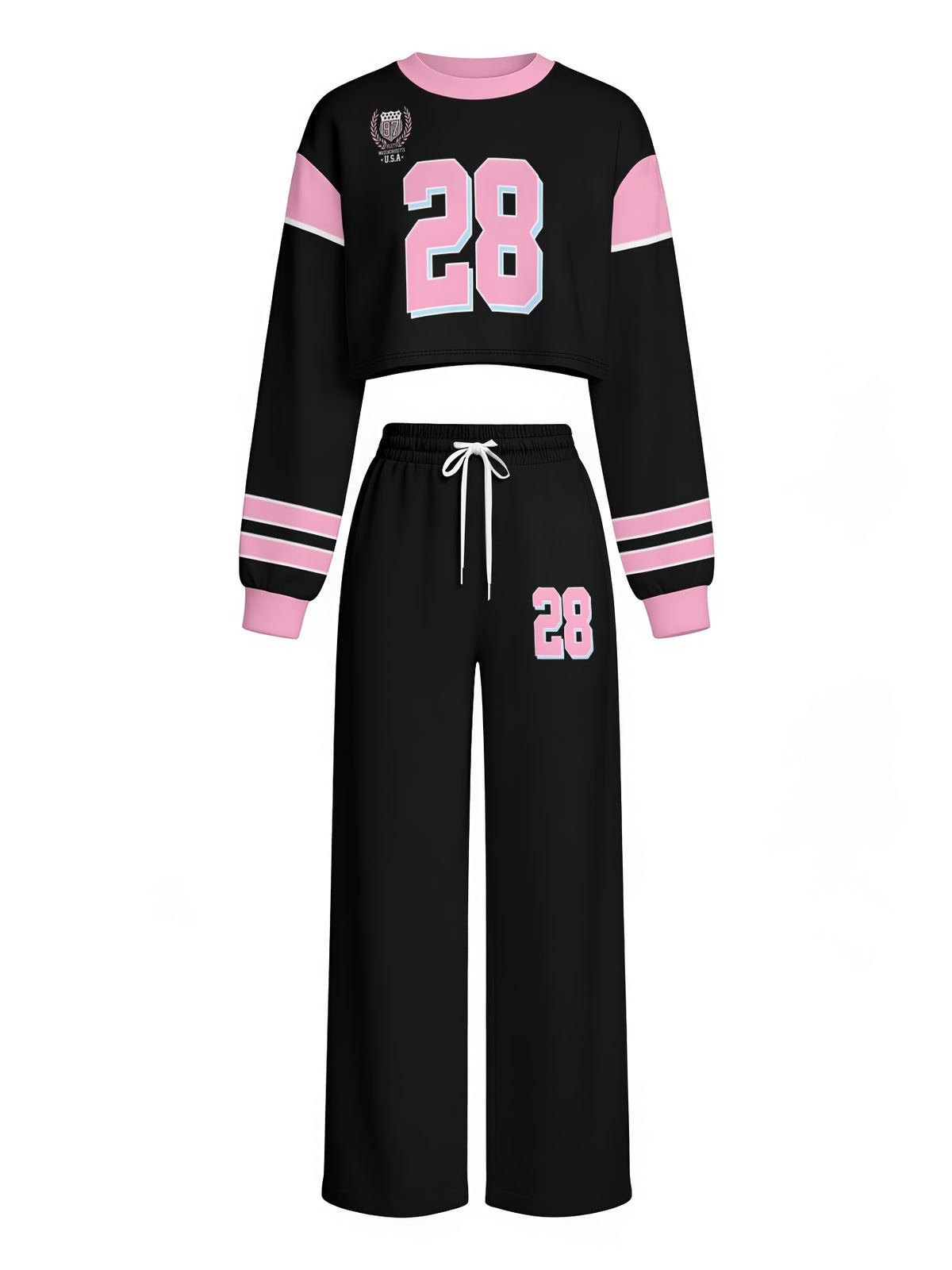 Drop-shoulder High-waist Sweatshirt and Wide-leg Pants 2pcs Digital Print Tracksuit Set - Mixed colors