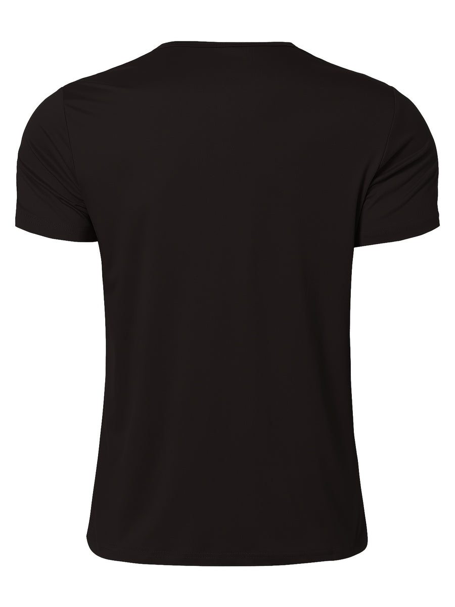 Men's Quick-Dry Moisture-Wicking Henley Shirt - Lightweight Breathable Stretch V-Neck Button-Front Collar T-Shirt Suitable for Gym, Outdoor, & Casual Wear, Solid Color Short Sleeve for Daily Activities & Summer Training (Machine Washable) - Black