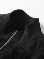 Men's Vintage Jacket, High Collar Ribbed Zipper American Casual Distressed Short Men's Jacket, Suitable for Daily Work Wear. - Coffee Color