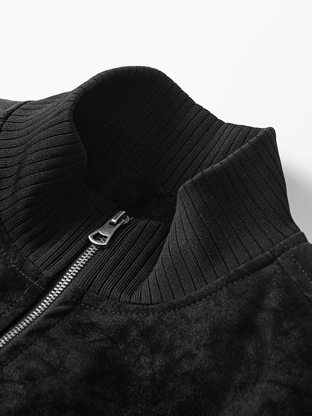 Men's Vintage Jacket, High Collar Ribbed Zipper American Casual Distressed Short Men's Jacket, Suitable for Daily Work Wear. - Black