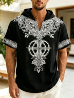 26 Styles Summer Men'S Loose Faith Rune Print Hooded Hip-Hop Trendy Short Sleeve, Casual Commute, Outing Shopping - Black