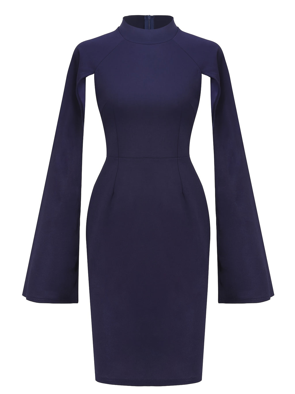 Women Elegant O-Neck Cape Cocktail Party Bodycon Dress - Navy Color