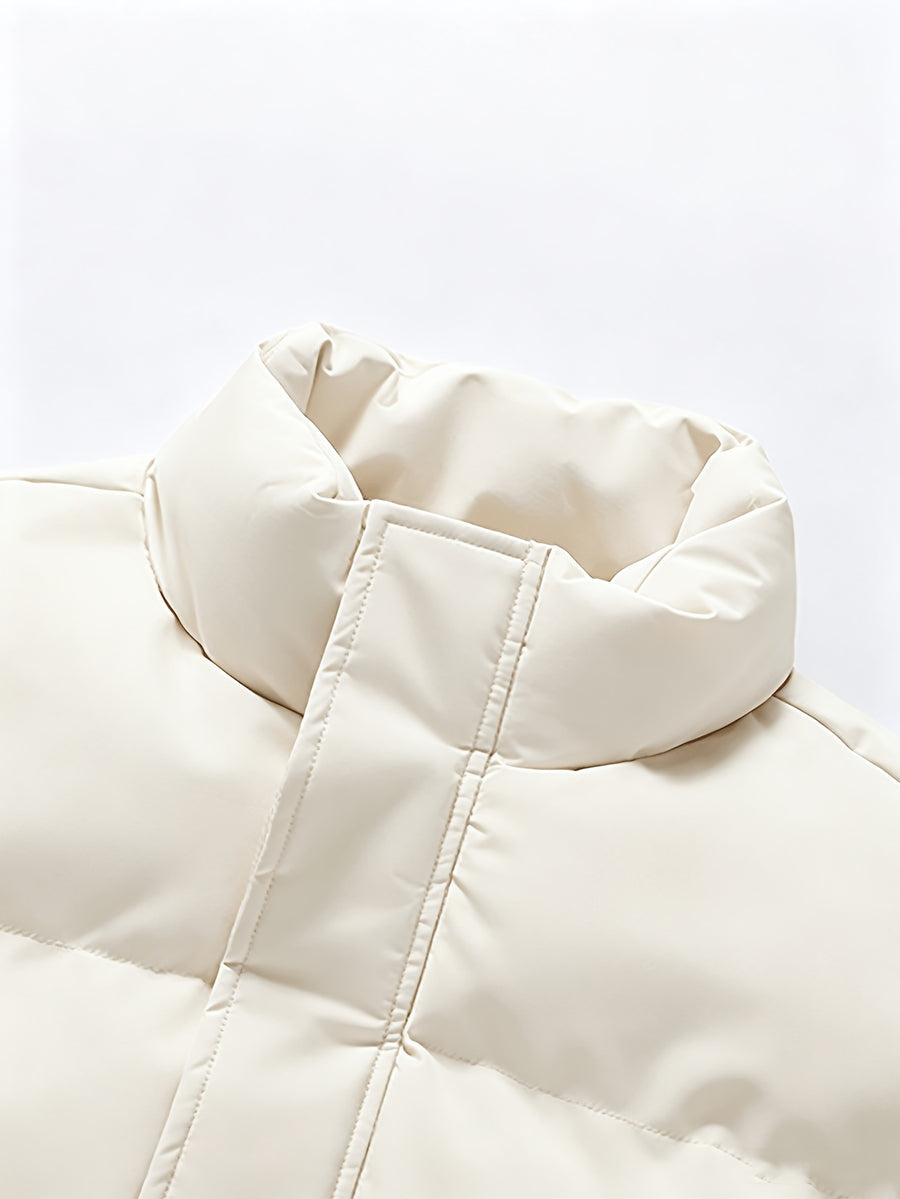 Men'S Stand-Collar Jacket Winter Loose Thick Warm Coat, Easy Casual Zippered Jacket - White
