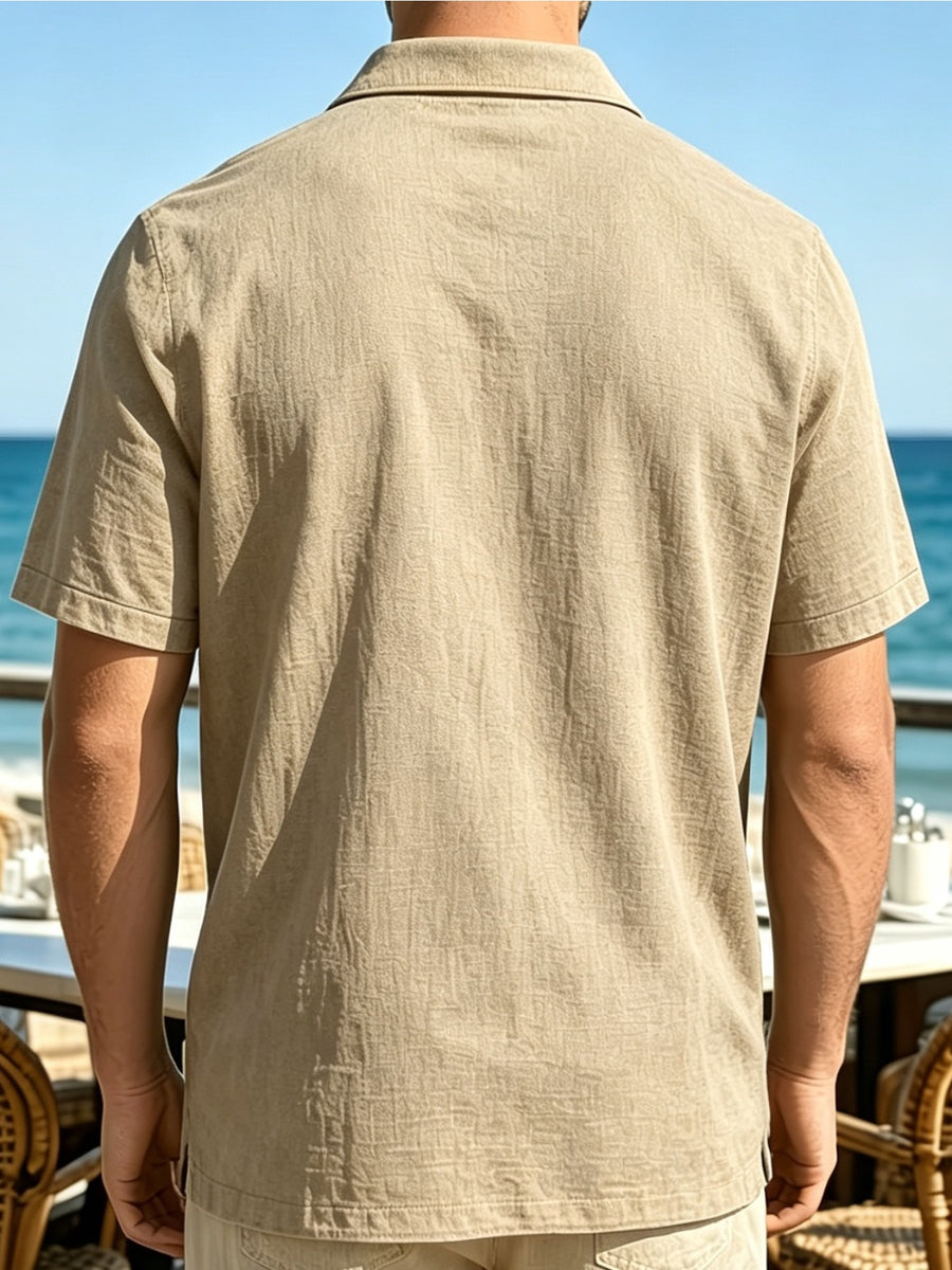 Men'S Short-Sleeve Polo Shirt, Classic Collar Loose Top, Suitable for Beach Outings, Daily Commute, And Casual Business - Khaki