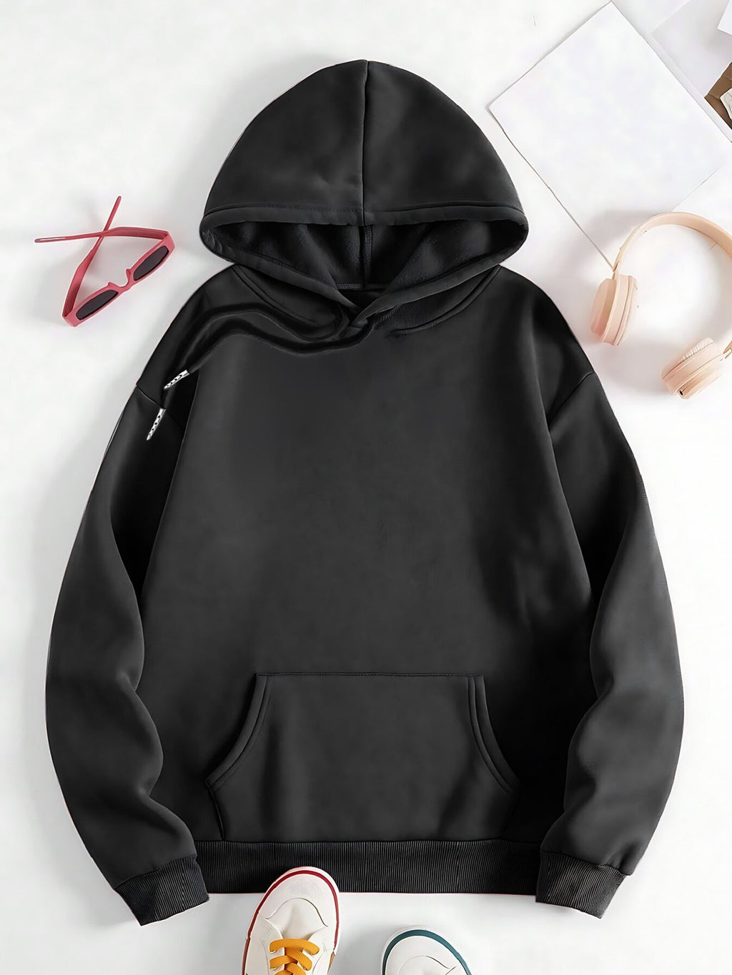 Women's Back Print Hooded Sweatshirt with Back Design - All-Season Casual Sweater, Relaxed Fit Machine Washable Sweaters with Hood, Cozy Sweaters for Women (Geometric/Text/Number/Graphic Prints) - Black