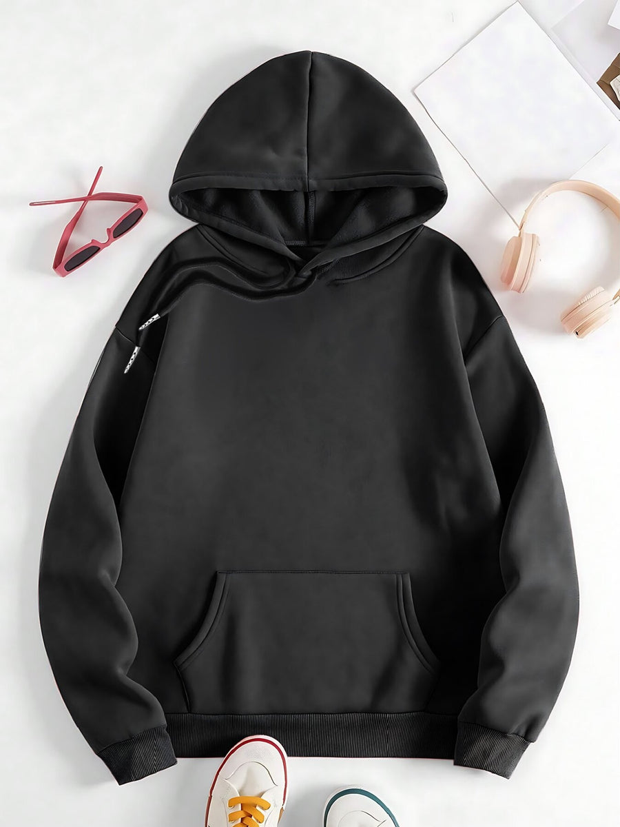 Women's Back Print Hooded Sweatshirt with Back Design - All-Season Casual Sweater, Relaxed Fit Machine Washable Sweaters with Hood, Cozy Sweaters for Women (Geometric/Text/Number/Graphic Prints) - Black
