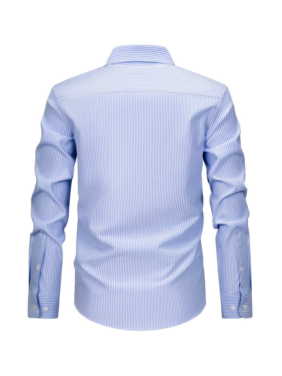 New Cotton Oxford Shirt for Men, Casual Fashion Long Sleeve with Collar and Cuff Patchwork Design, Comfortable and Fitted Business Loose Shirt, Button-Up Striped Dress Shirt, Long Sleeve Collared Striped Dress Shirt for Office Work, Fine Stripe Shirt - Blue Background With White Stripes