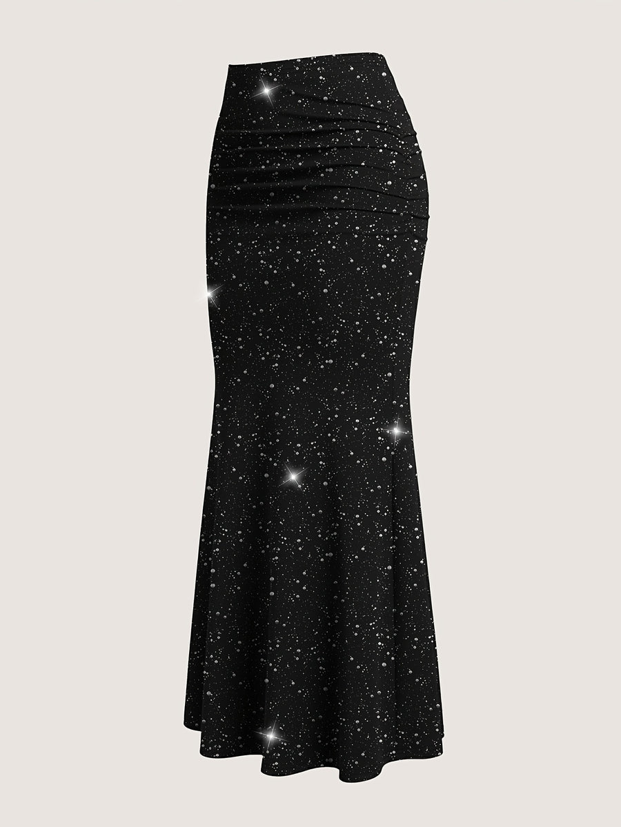 Summer Women'S Hot Silver Polka Dot Midi Skirt, Suitable for Daily Parties And Birthday Banquets - Black