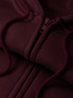 1pc Women's Spring/autumn/winter -lined Warm Hooded Zip-up Sweatshirt Jacket, Featuring a Relaxed Zip-up Style Suitable for Streetwear Fashion. It Showcases a Creative Star Heat Transfer Print Design, with a Basic Fit That Effortlessly Creates - Burgundy