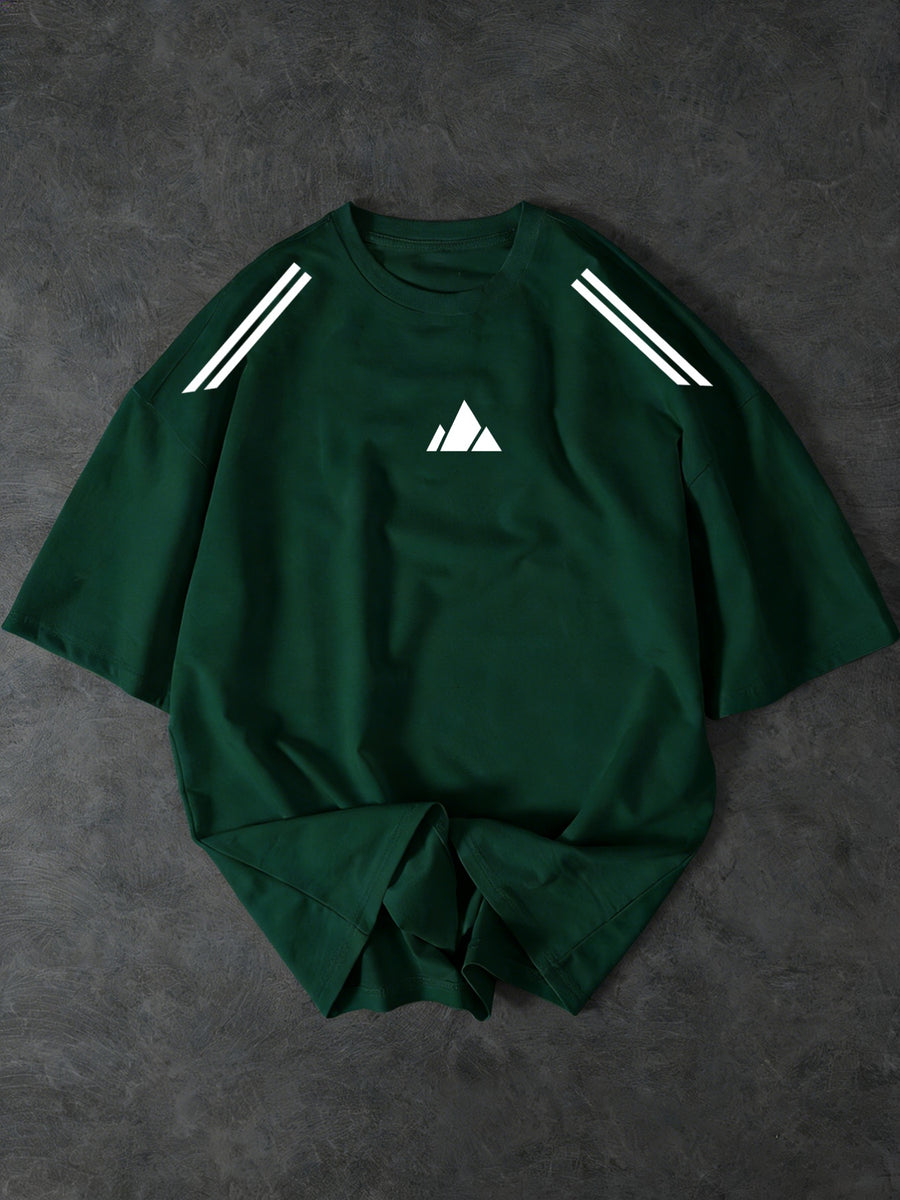 New Summer Men'S Round Neck Short Sleeve Geometric Graphic Print Design Regular Fit Comfortable Fabric Street Style Trendy Versatile Style Suitable for Sports And Daily Wear - Dark Green