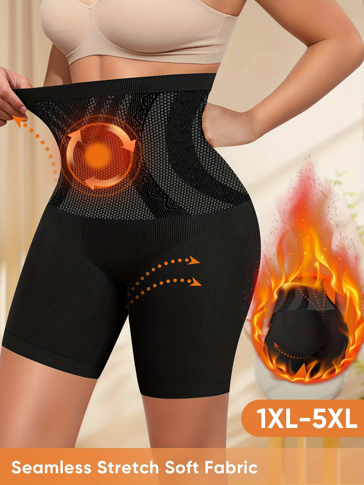 1-Pack Plus Size Panties, Enlarged Size, High-Waist Tummy Control, Shaping And Lifting, Seamless Panties, Women'S Underwear, Square-Cut Panties, Boxer Briefs - Black