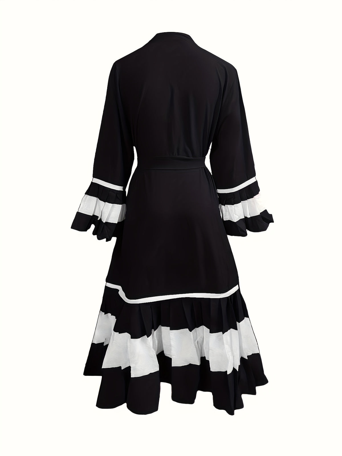 Ramadan 2025 Middle East Cross-border Women's Casual Color-block Pleated Muslim Abaya Open Cardigan - Black