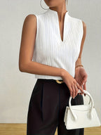Women's V-Neck Sleeveless Top - White