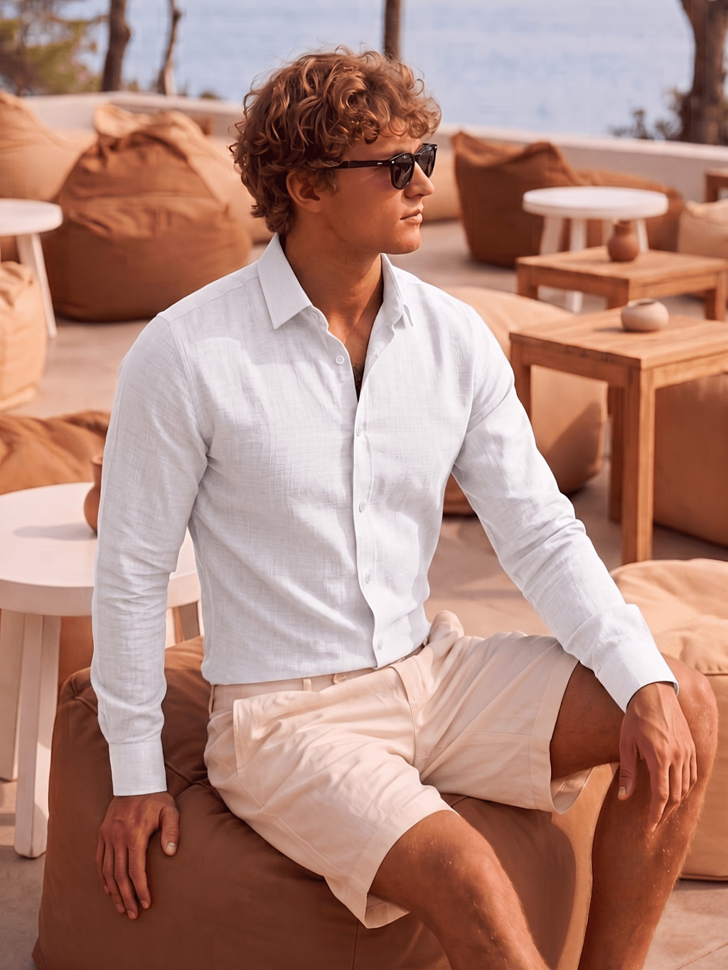 Men'S Anti-Moth Long-Sleeved Square-Neck Shirt, Lightweight And Breathable Solid Color Business-Casual Shirt, Loose-Fitting All-Match Basic Shirt for Spring And Summer Commuting And Vacation. Available in Multiple Colors - White
