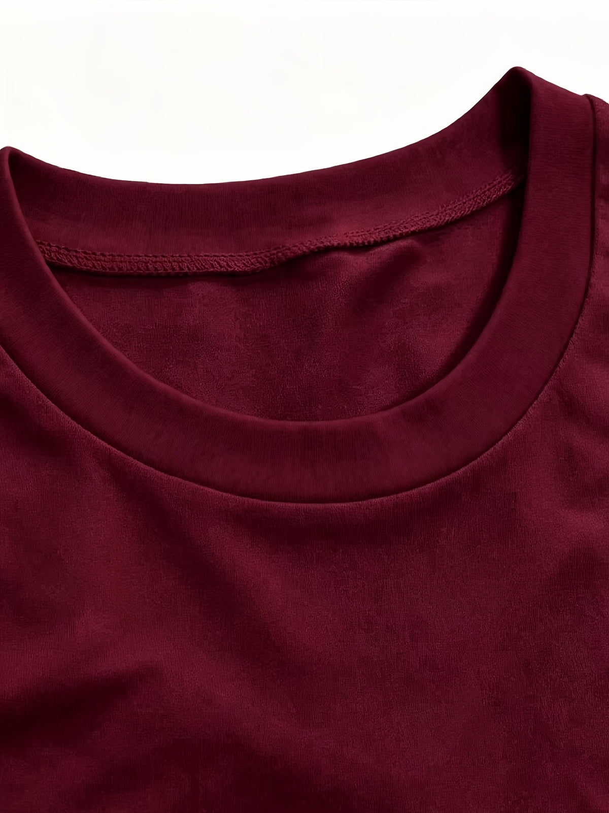 Sexy Streetwear Drop Shoulder Long Sleeve T-Shirt with Side Slit, American Style - Burgundy