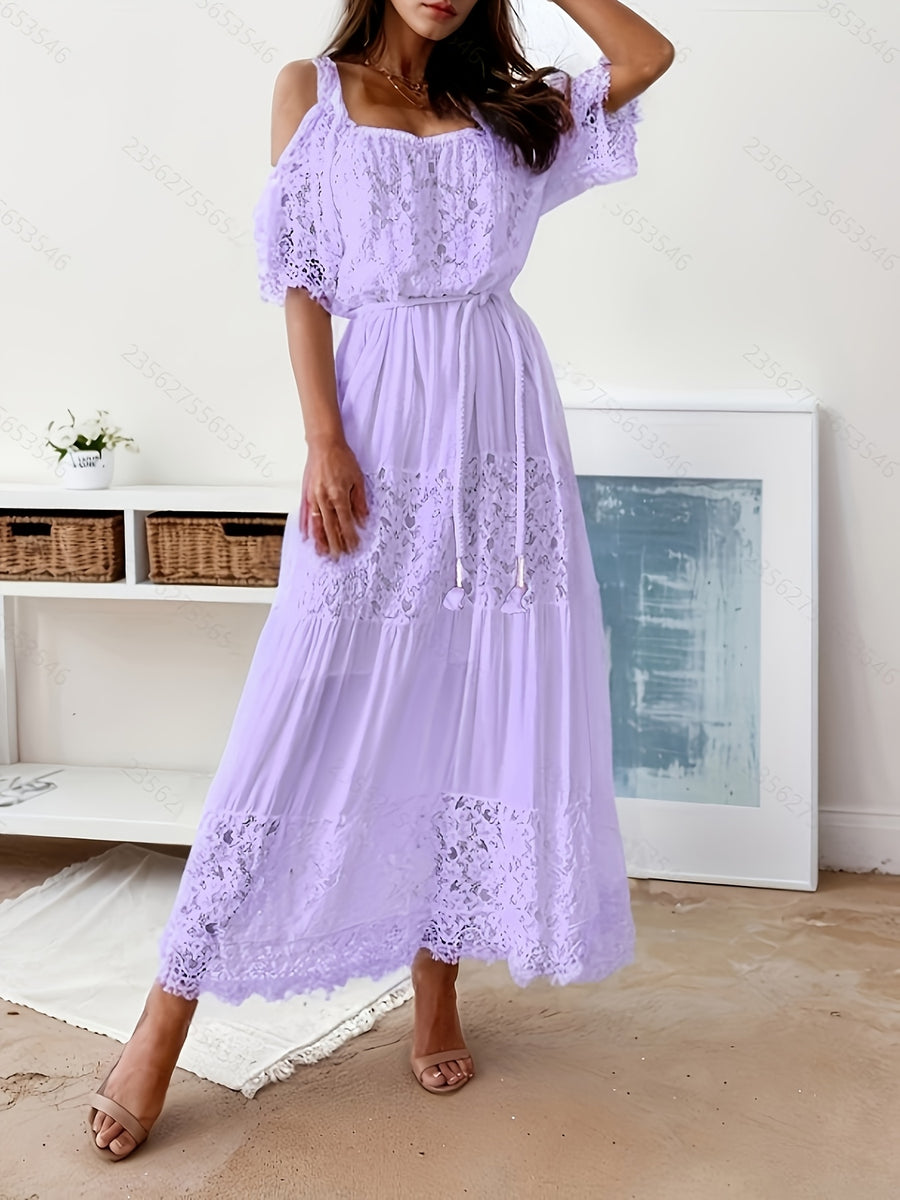 Latest Global Style Women's Bridesmaid Dress, Solid Color No Print, Casual and Appropriate, Fitted at the Top and Loose at the Bottom, Detailed Waistband, High-End Feel Wedding Guest Attire - Lavender