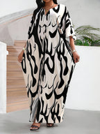 Women's Middle Eastern Robe, Casual and Comfortable V-Neck Loose Long Tunic with Slit for Beach Vacation Cover-Up Dress - Black