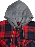 Men'S Plaid Hoodie Fashion Hoodie Fleece Shirt Price Long Sleeve Casual Button-Up Hoodie, Autumn Essentials - 【Red Navy Blue A2】