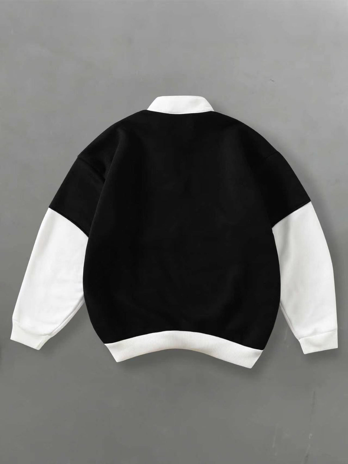 Men'S Half-Zip Stand Collar Sweatshirt MILANO Italian Flag Letter Print Color-Block Patchwork Top Street Racing Style Autumn Winter Long Sleeve Loose Drop Shoulder Ribbed Hem Black White Color-Block Casual Sweatshirt Suitable for Street Fashion - Black