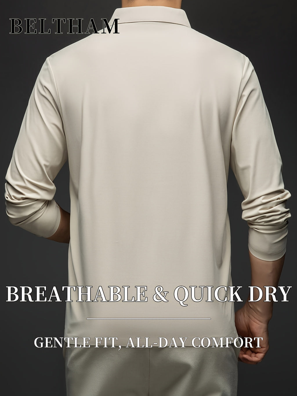 Spring Summer Autumn Men'S Long Sleeve Polo Shirt, Ice Feel Moisture Wicking Breathable Quick Dry Top, Versatile Apparel for Daily Casual Business Sports Golf Fishing Camping Outdoor Wear - Warm White